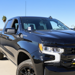 Silverado 1500 ditch lights PRO dual-color LED ditch lights mounted on 2022+ Chevrolet Silverado 1500 black truck front view