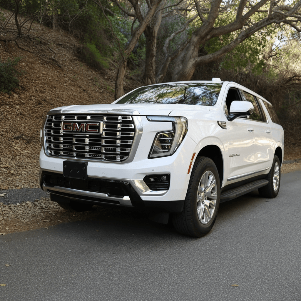 2025 2026 GMC Yukon front view showcasing grille area for Dual 40s SLIM light bars under GMC logo
