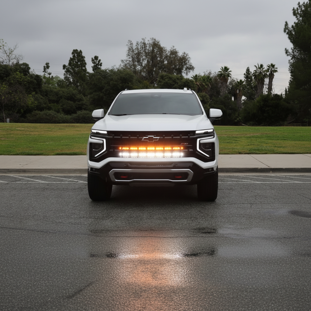 2025+ Chevrolet Suburban showcasing dual 40s light bars with bright LEDs for enhanced visibility, featuring Suburban Light Bars.
