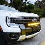 White Ford Ranger front grille with the 30-inch PRO LED light bar switched on