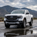 White Ford Ranger outdoors with mountains, 30-inch SLIM LED light bar mounted in the grille