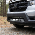 Close-up of the lower bumper opening on a 2021-2026 Honda Ridgeline with the 30in PRO light bar lit white