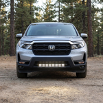 2021-2026 Honda Ridgeline straight-on front view with 30in PRO light bar lit white across the lower bumper opening