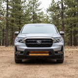 2021-2026 Honda Ridgeline front view with 30in SLIM light bar lit amber across the lower bumper opening