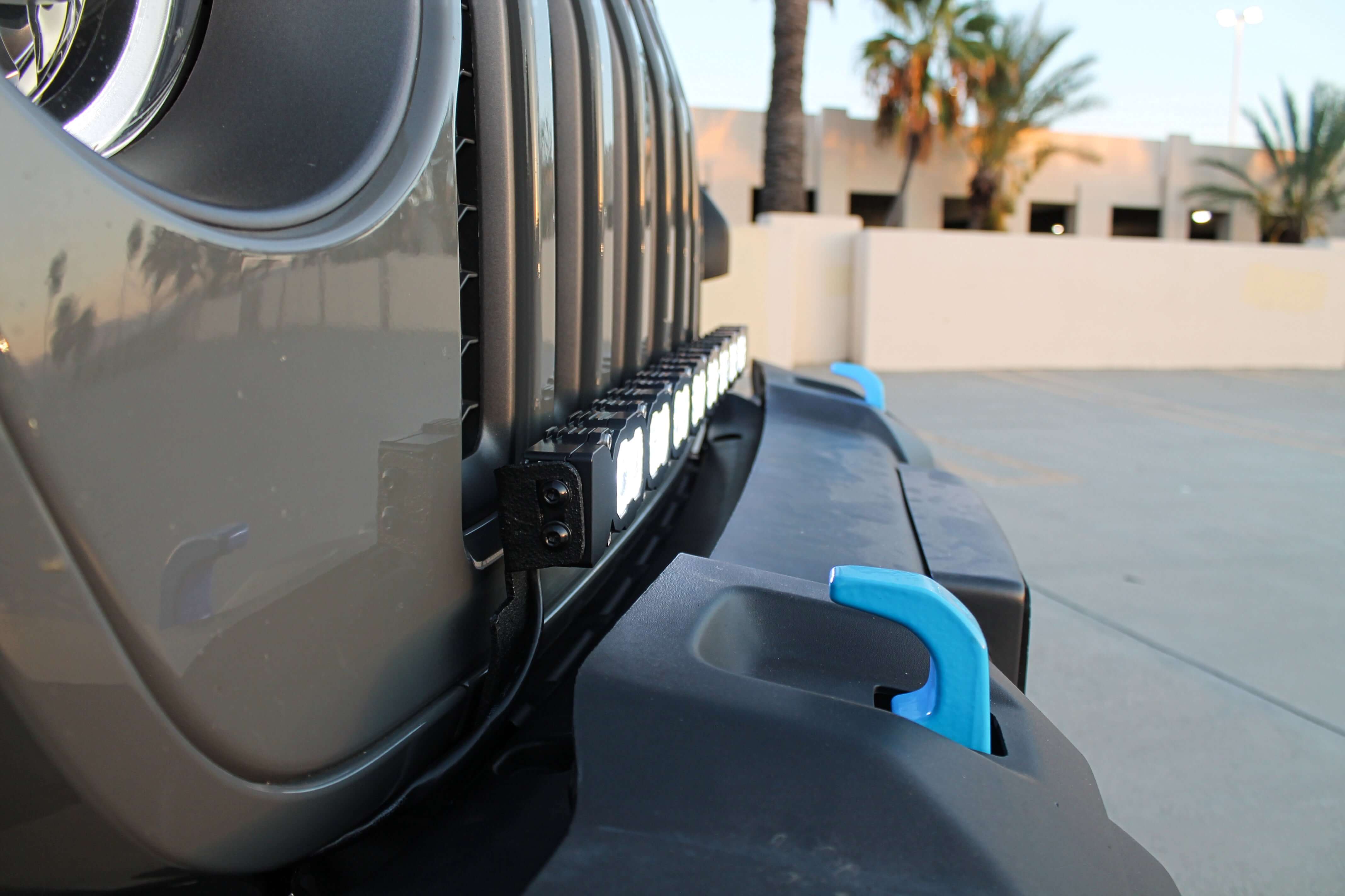 Jeep Wrangler JL light bar 30in on JL model with spot and driving optics, close to bumper for sleek built-in look