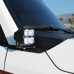Land Cruiser ditch lights PRO on the front of a 2024+ Toyota Land Cruiser, dual-color white LED with amber DRL backglow
