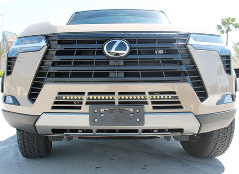 Lexus GX550 lightbar 2024+ 30in Light Bar visible on the front of a beige 4x4 SUV, installed behind lower grille, GX550 models compatibility LX GX550 Premium Luxury Overtrail