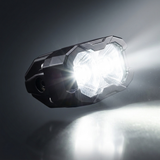 M&R Automotive reverse light LED pod, angled view with white LED beam lit showing bright light rays