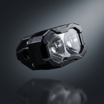 M&R Automotive reverse light LED pod, powered off, angled view showing dual round lenses and black aluminum housing
