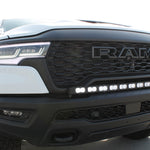 RAM 1500 Rebel 40in PRO curved light bar installed on a 2025 RAM 1500 Rebel front grille, mounted below the bumper for a built-in look