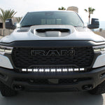 RAM REBEL lightbar RAM Rebel 1500 front view with curved LED bar, bolt-on installation, no grille cutting