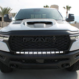 RAM REBEL lightbar RAM Rebel 1500 front view with curved LED bar, bolt-on installation, no grille cutting