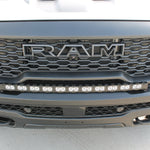 RAM REBEL lightbar 40in - PRO 2025+ installed on RAM 1500 Rebel front grille with curved LED bar and slim built-in look