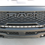 RAM REBEL lightbar 40in - PRO 2025+ installed on RAM 1500 Rebel front grille with curved LED bar and slim built-in look