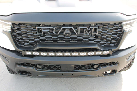 RAM REBEL lightbar 40in - PRO 2025+ installed on RAM 1500 Rebel front grille with curved LED bar and slim built-in look