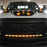 RAM REBEL lightbar fits 2025-2026 RAM 1500 Rebel; curved PRO LED light bar follows bumper curvature, slim built-in look, bolt-on with no drilling