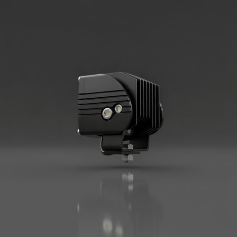 Side view of dual color LED pod for RAM rebel ditch lights, compact off-road auxiliary lighting for 2019+ RAM 1500 Rebel