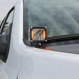 RAM RHO Ditch Lights Dual Color on 2025 RAM 1500 with amber DRL backglow, white LED main light for enhanced visibility