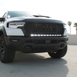 RAM REBEL lightbar on 2025+ RAM 1500 Rebel truck with curved LED light bar, bolt-on install, no cutting required