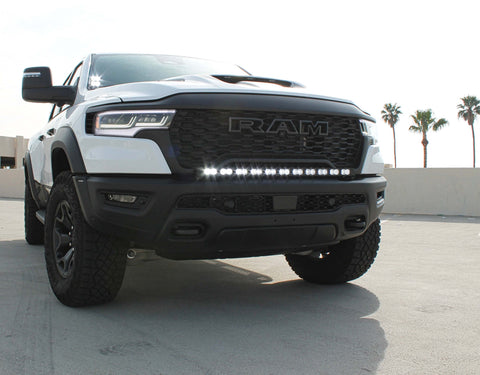 RAM REBEL lightbar on 2025+ RAM 1500 Rebel truck with curved LED light bar, bolt-on install, no cutting required