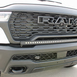 RAM RHO Lightbar installed on RAM 1500 RHO bumper, curved slim light bar with black powder-coated bracket for a built-in look