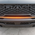 RAM RHO Lightbar 40in Slim on 2025+ RAM 1500 RHO - curved light bar follows bumper curvature, slim built-in look, black powder-coated bracket, no drilling