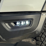 RAM RHO FOG LED fog light kit on 2025+ RAM 1500; Driver side and Passenger side installed, black powder-coated bracket, bolt-on installation with no cutting