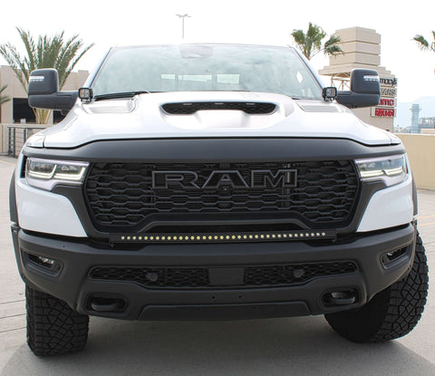 RAM RHO Ditch Lights on 2025+ RAM 1500 Dual Color white LED with amber DRL backglow front view