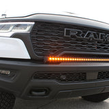 RAM RHO Lightbar on 2025+ RAM 1500 RHO — curved, slim LED light bar following bumper curvature with black powder-coated bracket