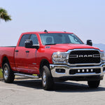 RAM 2500 lightbar Bumper Light kit installed on red 2019-2024 RAM 2500 truck with lower grille LED light pods
