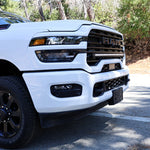2025+ RAM 2500 light bar slim 40in front bumper mount on white RAM 2500 truck, fits 2025 2026 RAM 2500 3500 trims