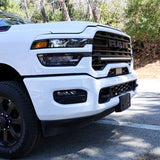 2025+ RAM 2500 light bar slim 40in front bumper mount on white RAM 2500 truck, fits 2025 2026 RAM 2500 3500 trims