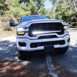 2025+ RAM 2500 light bar slim 40in curved LED grille mount for 2025 2026 RAM 2500 3500 truck front view on road