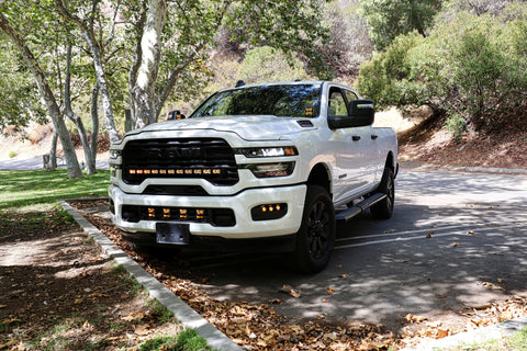 2025+ RAM 2500 & 3500 Ditch Lights PRO dual color amber DRL on white RAM truck parked outdoors