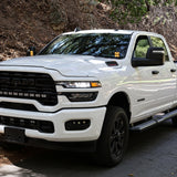 2025+ RAM 2500 & 3500 Ditch Lights PRO dual color amber DRL on white RAM HD truck parked on forest road