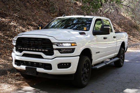 2025+ RAM 2500 & 3500 Ditch Lights PRO dual color amber DRL on white RAM HD truck parked on forest road