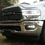 RAM 2500 Fog Light Kit installed on 2025 RAM 2500 truck front bumper with bright LED fog lights on