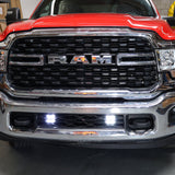 RAM 2500 lightbar Bumper Light kit installed with lower grille LED light pods on 2019-2024 RAM 2500 front bumper