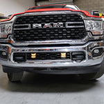 RAM 2500 lightbar Bumper Light kit installed in lower grille with dual LED light pods on 2019-2024 RAM 2500 front bumper