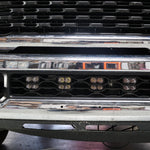 RAM 2500 lightbar Bumper Light kit installed in lower grille with 4 LED light pods on 2019-2024 RAM 2500 front bumper