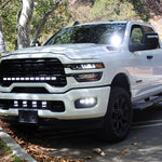 2025+ RAM 2500 & 3500 Ditch Lights PRO dual color white LED with amber DRL installed on white RAM HD truck