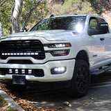 2025+ RAM 2500 & 3500 Ditch Lights PRO dual color white LED with amber DRL installed on white RAM HD truck