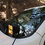 RAM 2500 Ditch Lights dual color amber DRL mounted on 2019-24 RAM 2500 windshield pillar for off-road visibility