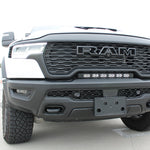 RAM RHO light bar installed between grille and bumper on 2025 RAM 1500 RHO Rebel, curved slim PRO LED front lighting