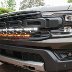 2024 ranger raptor dual LED light bars in white and amber behind the grille