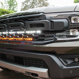 2024 ranger raptor dual LED light bars in white and amber behind the grille