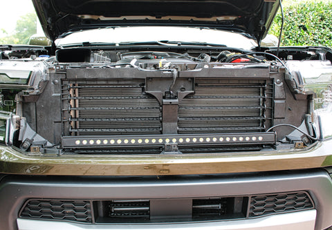 grille off on 2024 ford ranger raptor 30in LED light bar behind the grille