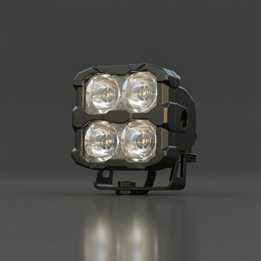 Black off-road light on a dark gray background