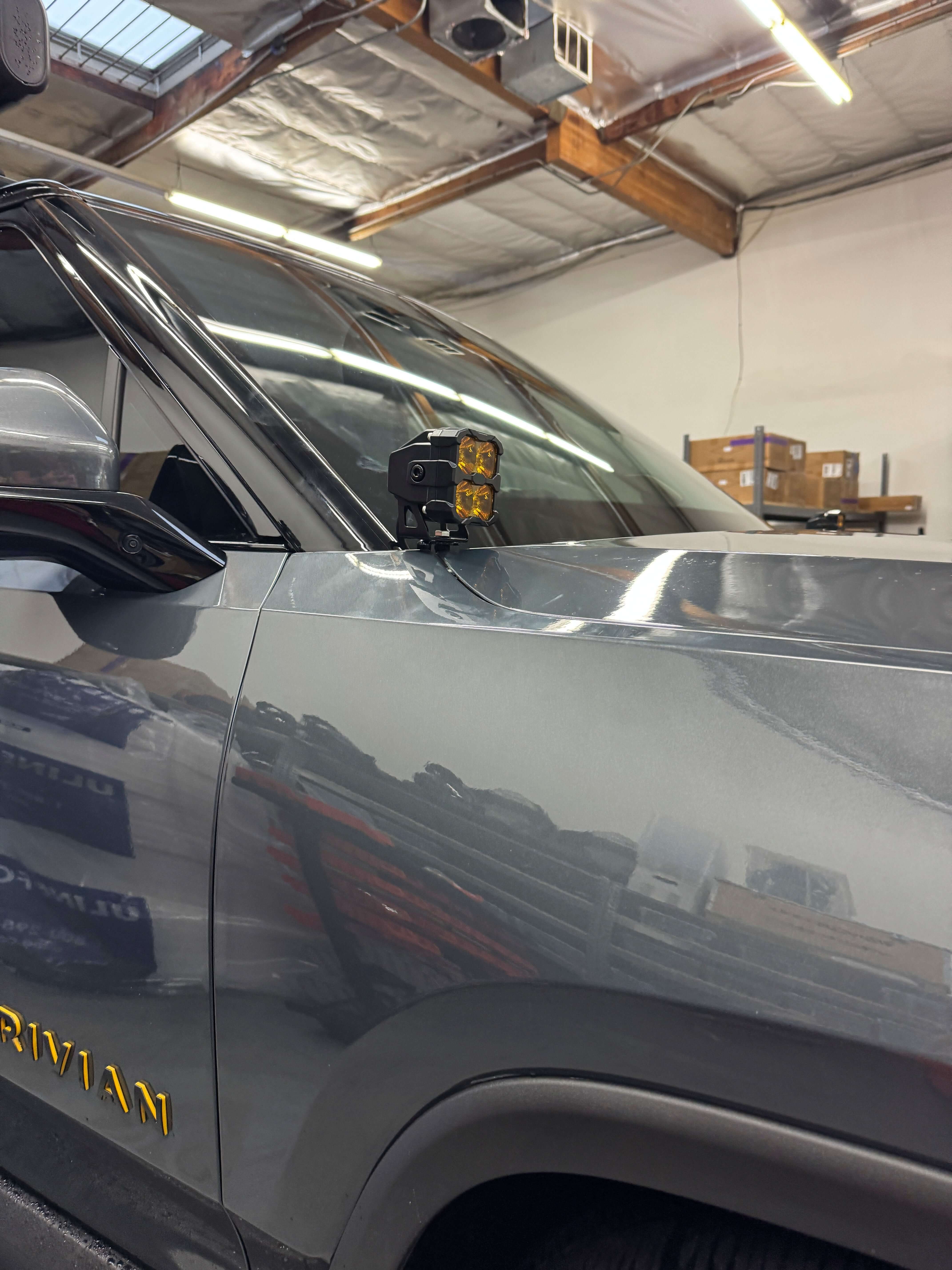up close view of ditch light on the rivian by mandr automotive