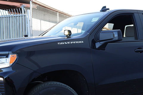 Silverado 1500 ditch lights installed on 2022+ Chevrolet Silverado 1500 driver side for improved off-road visibility